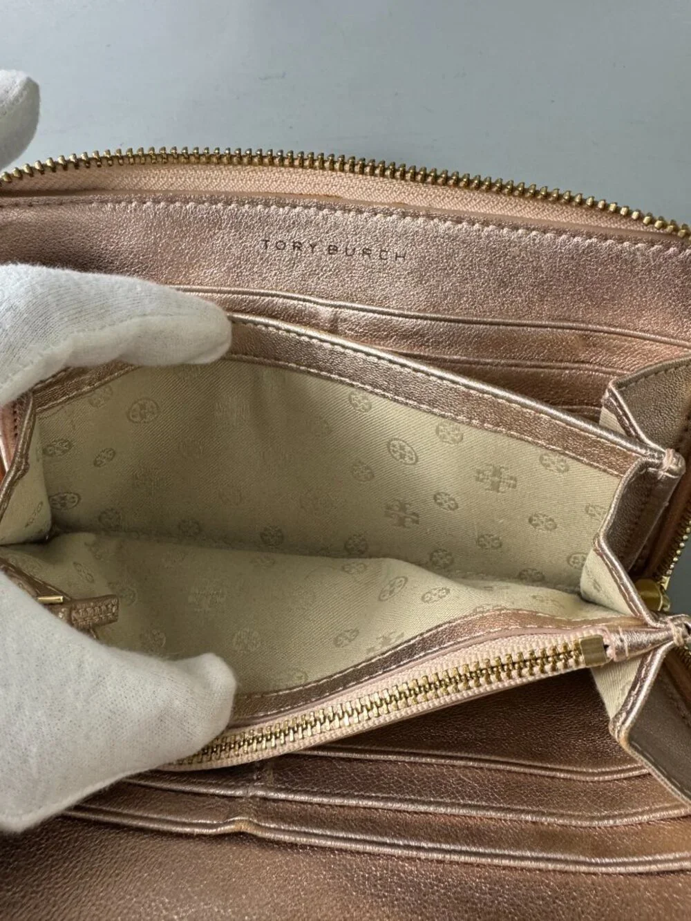 Tory Burch Rose Gold Diamond Quilted Leather Fleming Continental Wallet